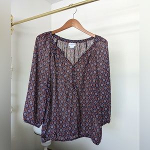 Sheer, floral blouse, quarter cut sleeves